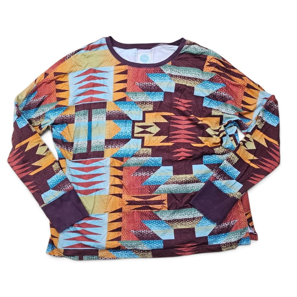DOUBLE D RANCH Southwestern Long Sleeve Knit Shirt Women's 2XL Geometric Indie